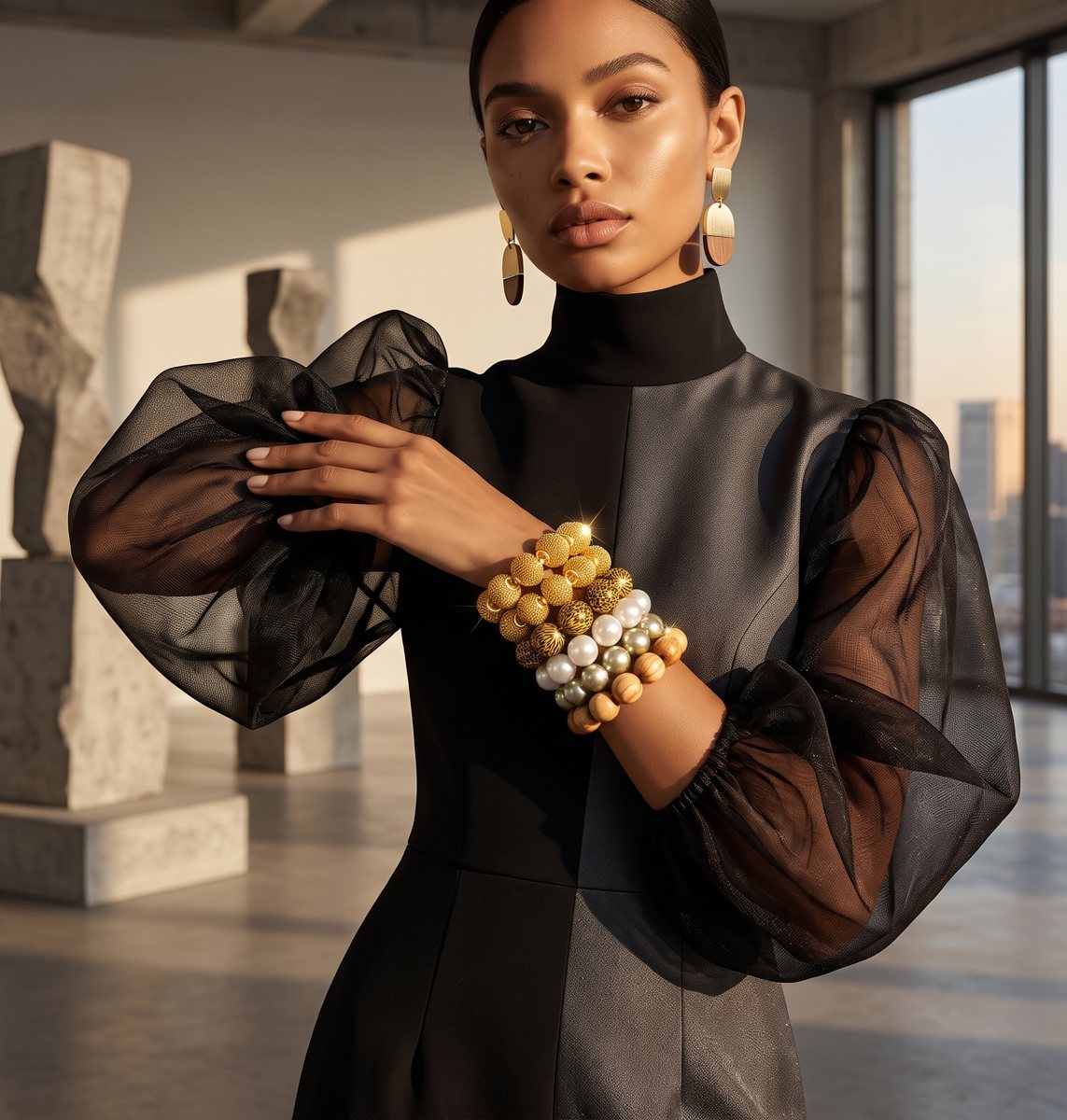 PewedUp stack with sheer black sleeves